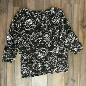 Talbots Black and White Floral Top